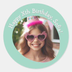 Sticker Rond Nom photo personnalisé et âge Joyeux anniversaire