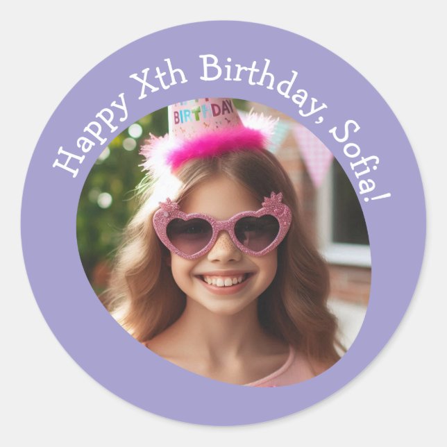 Sticker Rond Nom photo personnalisé et âge Joyeux anniversaire (Devant)