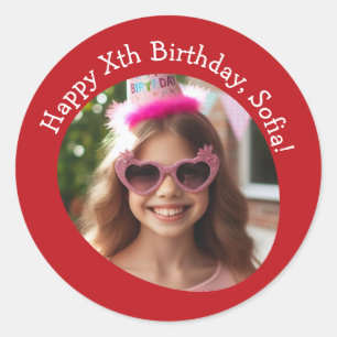 Sticker Rond Nom photo personnalisé et âge Joyeux anniversaire