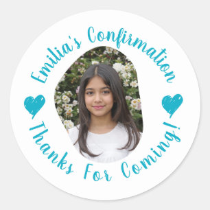 Sticker Rond Nom photo personnalisé Merci de confirmation Faveu