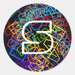 Sticker Rond Nom rétro-moderne et monogramme Couleurs vives et