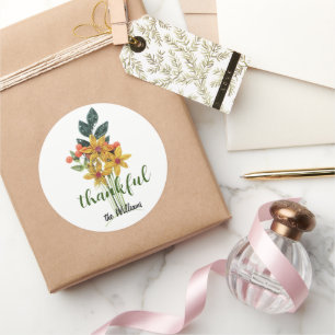 Sticker Rond Nom sur les fleurs d'automne grillées 3 pouces rem