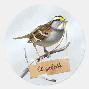 Sticker Rond Nom Throated blanc de personnaliser de moineau