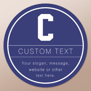 Sticker Rond Nom unique et modèle de monogramme Bleu marine