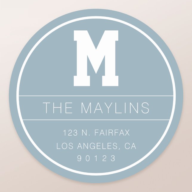 Sticker Rond Nom unique et Modèle monographique | Dusty Blue (Créateur téléchargé)