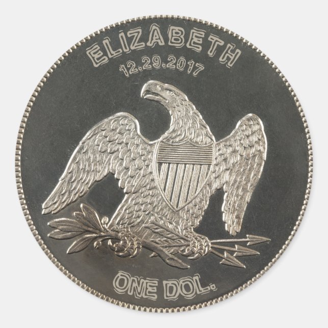 Sticker Rond Nommé dollar argent 1865 (Devant)