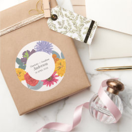 Sticker Rond Noms Abstraits de couple de Mariages floraux