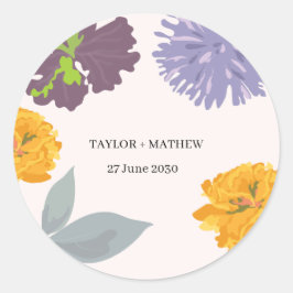 Sticker Rond Noms Abstraits de couple de Mariages floraux