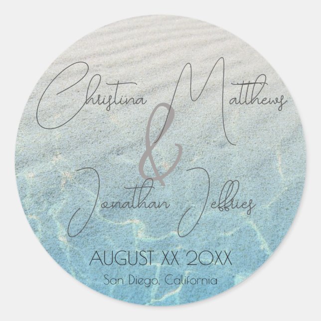 Sticker Rond Noms dans le mariage de Sand Beach (Devant)