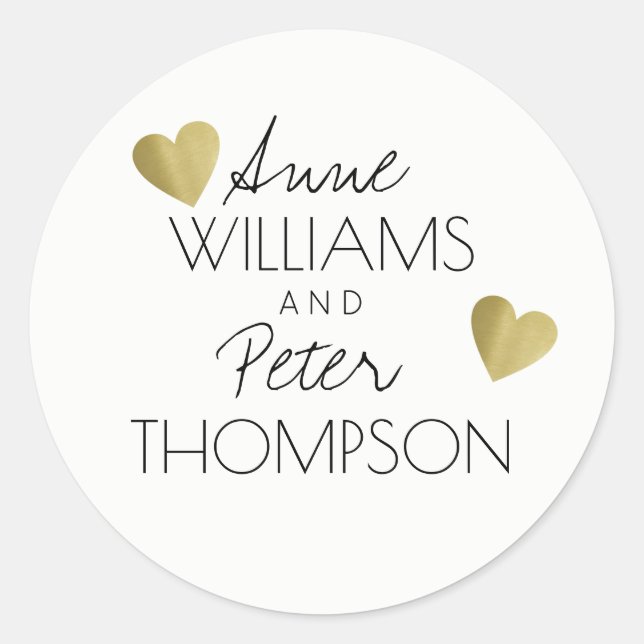 Sticker Rond noms de couple avec coeur d'amour romantique, blan (Devant)