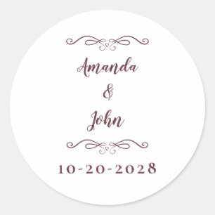 Sticker Rond Noms de couples de mariage élégants Chics Bourguig