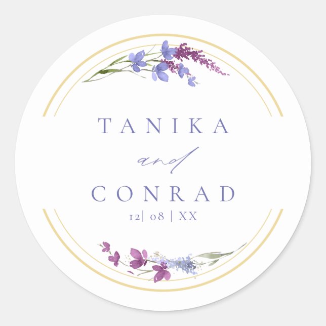 Sticker Rond Noms de l'aquarelle du Mariage fleur sauvage Peri  (Devant)