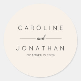 Sticker Rond Noms de mariage minimalistes modernes personnalisé