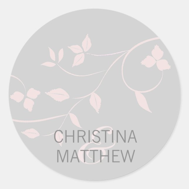 Sticker Rond Noms de Mariages gris et rose (Devant)