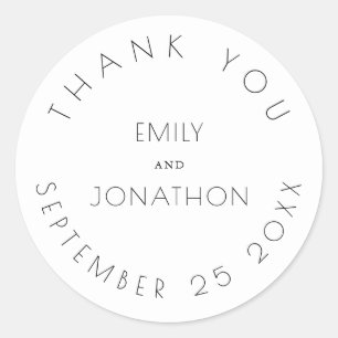 Sticker Rond Noms de Merci Mariage simple Date Blanc Noir
