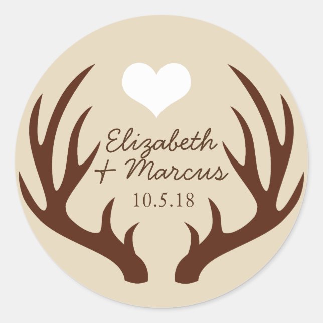 Sticker Rond Noms des couples de cerfs Brown rustiques (Devant)