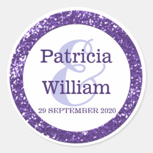 Sticker Rond Noms des Mariages de Parties scintillant violet Gl