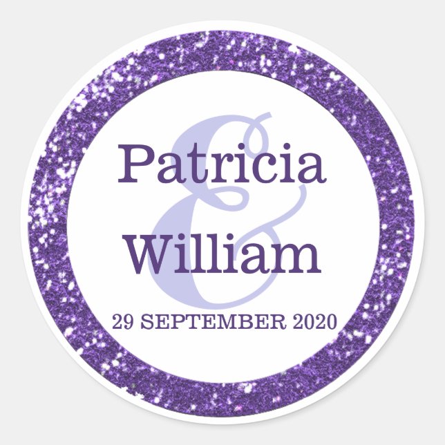 Sticker Rond Noms des Mariages de Parties scintillant violet Gl (Devant)