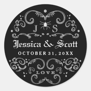 Sticker Rond Noms des Mariages gothiques de l'Halloween noir et