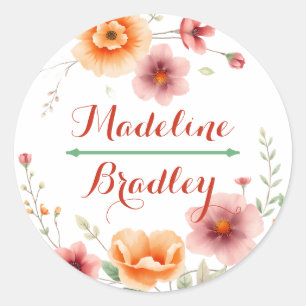 Sticker Rond Noms des mariées et des groupes   Mariage automne
