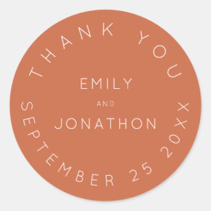 Sticker Rond Noms du Merci Mariage simple Date Terracotta