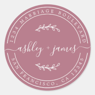 Sticker Rond Noms élégants Cassis Purple Mariage Adresse de ret