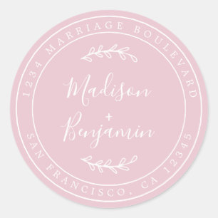 Sticker Rond Noms élégants Mariage rose Adresse de retour