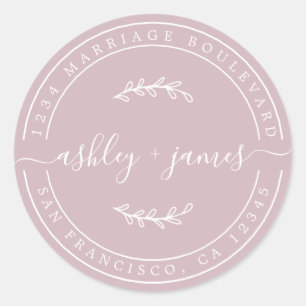 Sticker Rond Noms élégants Pastel Purple Mariage Adresse de ret