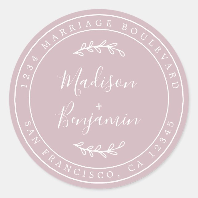 Sticker Rond Noms élégants Pastel Purple Mariage Adresse de ret (Devant)