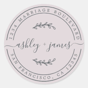 Sticker Rond Noms élégants Pastel Purple Mariage Adresse de ret