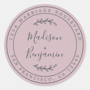 Sticker Rond Noms élégants Pastel Purple Mariage Adresse de ret