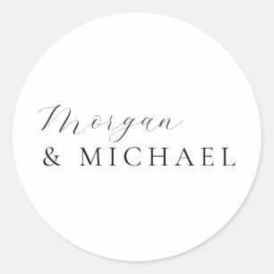 Sticker Rond Noms Élégants Simples Logo Mariée et Marié