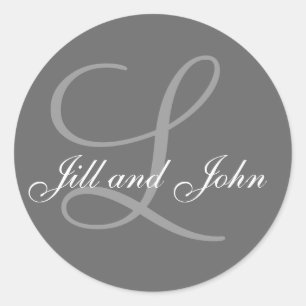 Sticker Rond Noms et monogramme initial Gris