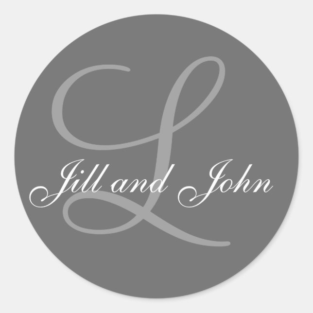 Sticker Rond Noms et monogramme initial Gris (Devant)