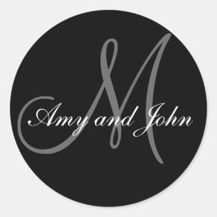 Sticker Rond Noms et noir initial d'autocollant de mariage de