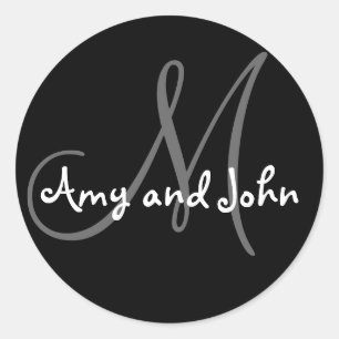 Sticker Rond Noms et noir initial d'autocollant de mariage de
