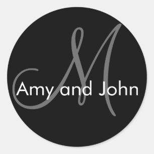 Sticker Rond Noms et noir initial d'autocollant de mariage de