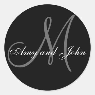 Sticker Rond Noms et noir initial d'autocollant de mariage de