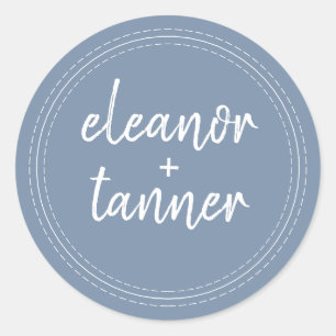 Sticker Rond Noms modernes Denim Blue Mariage Enveloppe Sceau