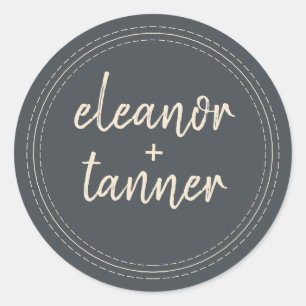 Sticker Rond Noms modernes Mariage noir ivoire Enveloppe Sceau
