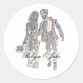 Sticker Rond Noms personnalisés de mariée et de chambre Élégant