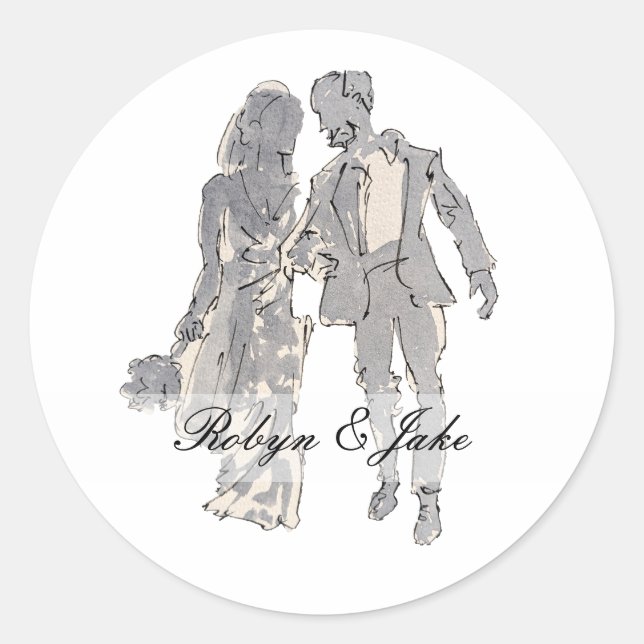 Sticker Rond Noms personnalisés de mariée et de chambre Élégant (Devant)