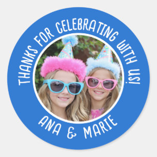 Sticker Rond Noms photo personnalisés Double Merci anniversaire