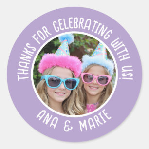 Sticker Rond Noms photo personnalisés Double Merci anniversaire