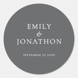 Sticker Rond Noms simples Date Blanc sur Mariage gris