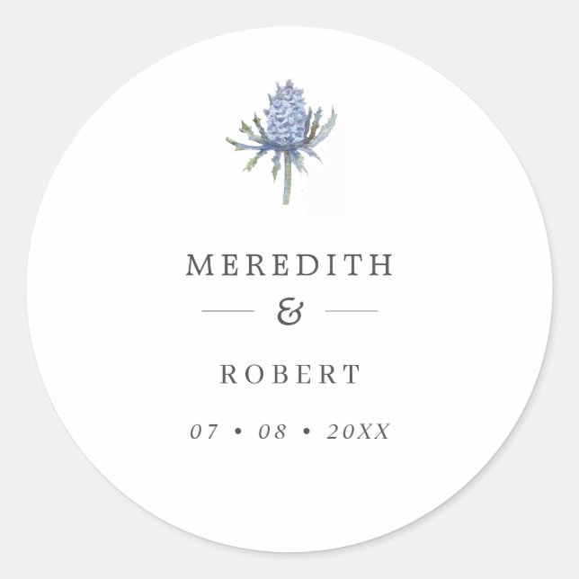 Sticker Rond Noms simples du Mariage de chardon d'aquarelle ble (Devant)