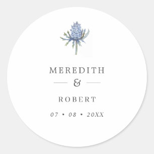Sticker Rond Noms simples du Mariage de chardon d'aquarelle ble