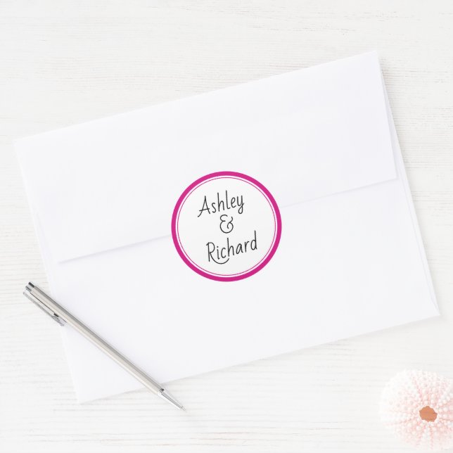 Sticker Rond Noms simples et élégants mariage rose magenta (Enveloppe)