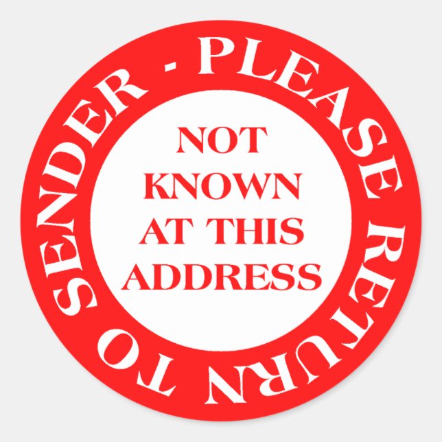 Sticker Rond Non connu à cette adresse - Rouge (Devant)