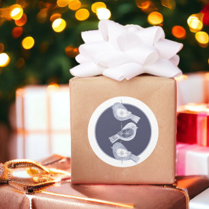 Sticker Rond Nordic Christmas Blue Birds Photo